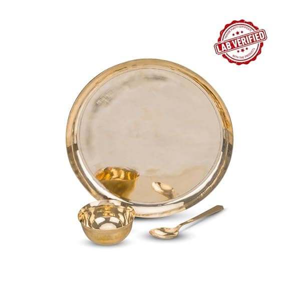 Bronze Premium Bronze plate Set | Luxury dinnerware | 1 Plate (12 in), 1 bowls with Spoon | Lab tested utensils- कांसे की थाली